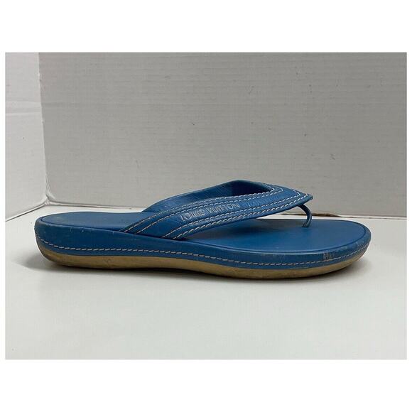 Authentic Gucci Women’s Sandals Blue Leather Embroidered Flip Flop Thong Sz 39 - Picture 10 of 11